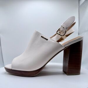 Coach Brady Leather Slingback Block Heel Sandals Ivory Size 9B